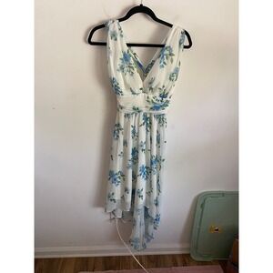 Disney Princess Cinderella Blue Floral High-Low Chiffon Dress Women Medium White